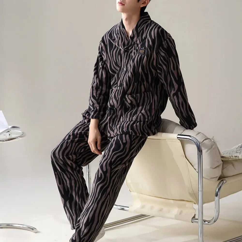 コーラルフリース メンズ パジャマ 冬用 加厚 フリース 新作 秋冬 保温 メンズ ルームウェア セット ID2992 タイプ② / L