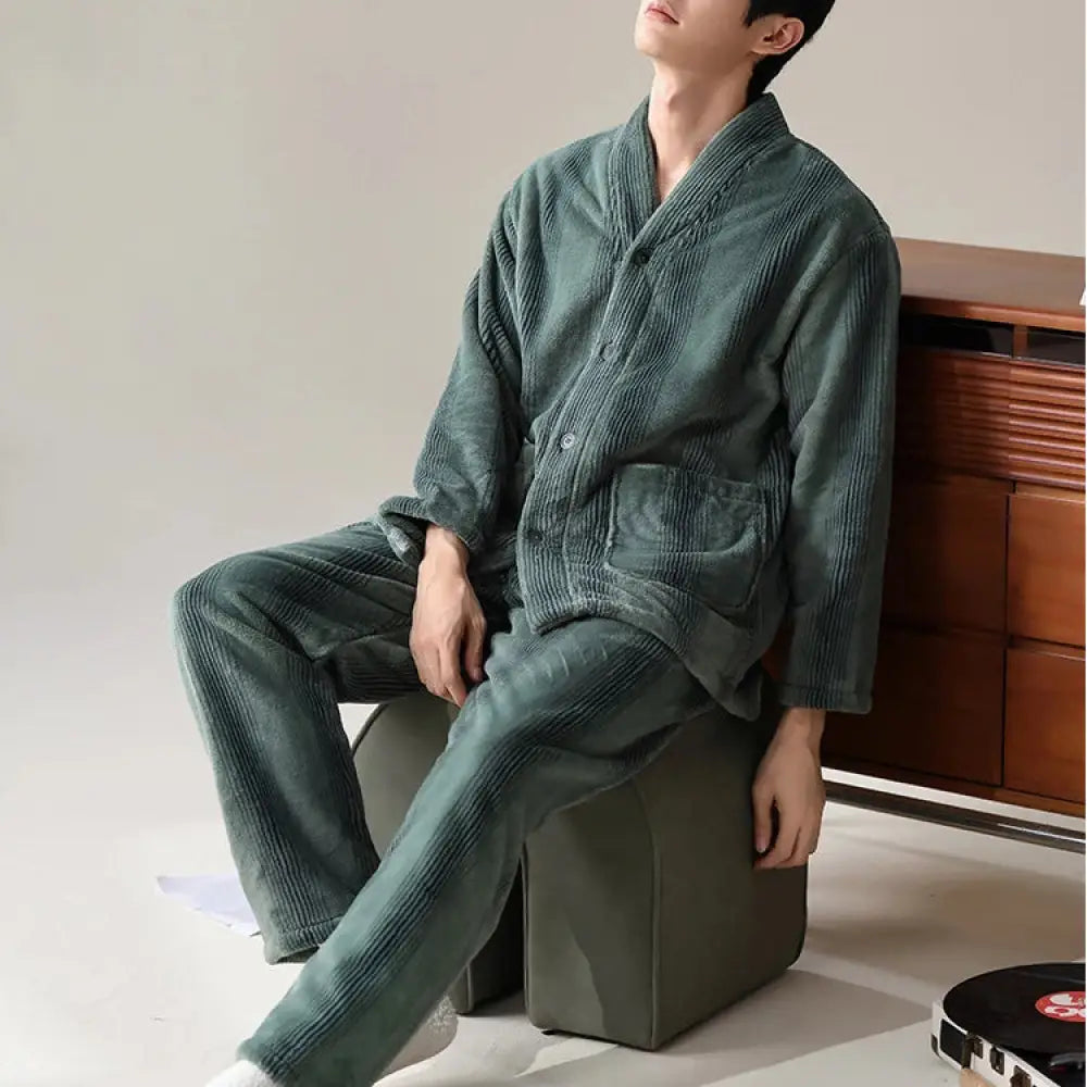 コーラルフリース メンズ パジャマ 冬用 加厚 フリース 新作 秋冬 保温 メンズ ルームウェア セット ID2992 タイプ⑤ / L