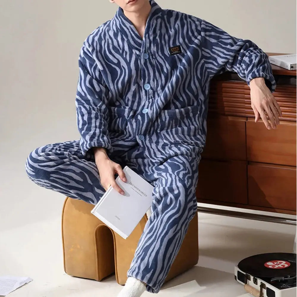 コーラルフリース メンズ パジャマ 冬用 加厚 フリース 新作 秋冬 保温 メンズ ルームウェア セット ID2992 タイプ⑥ / L