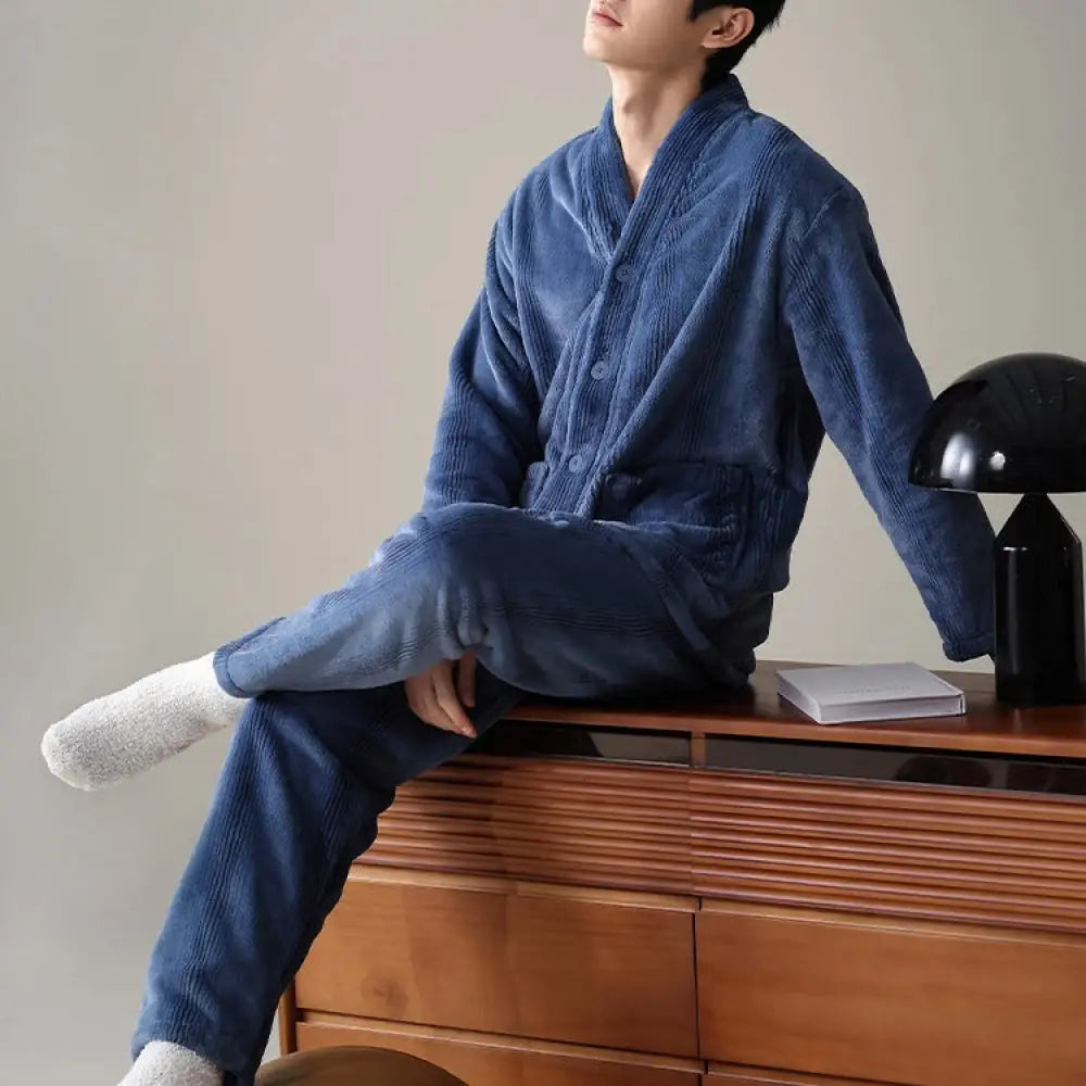 コーラルフリース メンズ パジャマ 冬用 加厚 フリース 新作 秋冬 保温 メンズ ルームウェア セット ID2992 タイプ③ / L