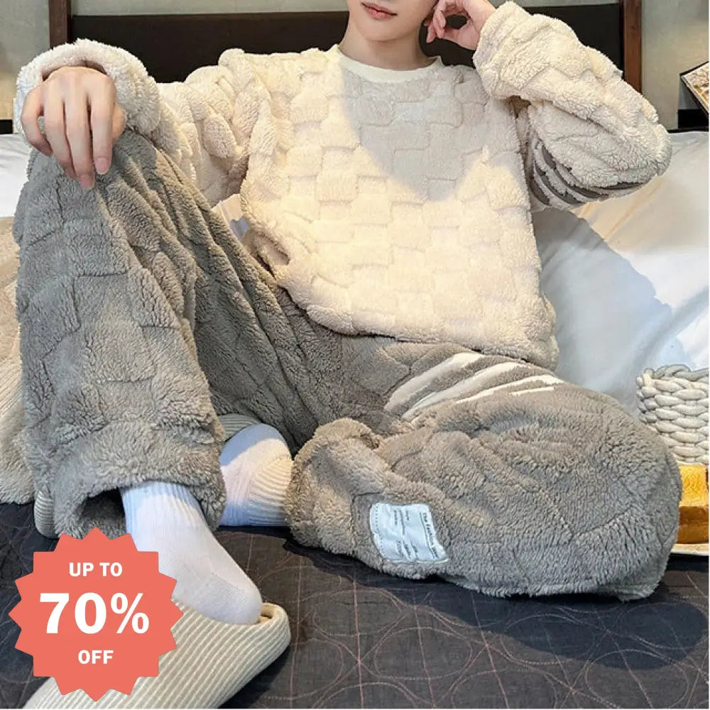 コーラルフリース パジャマ メンズ 秋冬 保温 冬用 ジュニア ルームウェア セット ID3043