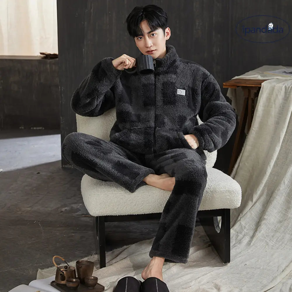 コーラルフリース パジャマ 男 秋冬 フリース 加厚 保温 フランネル 冬 大きいサイズ ルームウェア セット ID2938