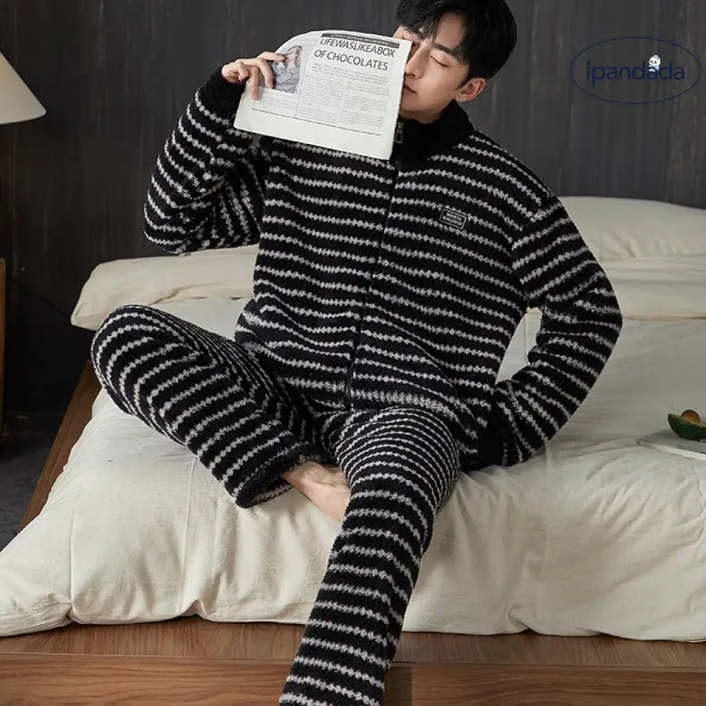 コーラルフリース パジャマ 男 秋冬 フリース 加厚 保温 フランネル 冬 大きいサイズ ルームウェア セット ID2938