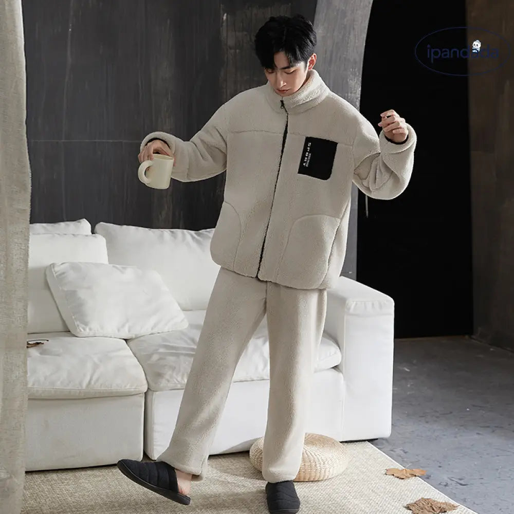 コーラルフリース パジャマ 男 秋冬 フリース 加厚 保温 フランネル 冬 大きいサイズ ルームウェア セット ID2938