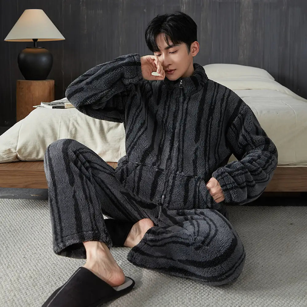 コーラルフリース パジャマ 男 秋冬 フリース 加厚 保温 フランネル 冬 大きいサイズ ルームウェア セット ID2938 タイプ③ / L