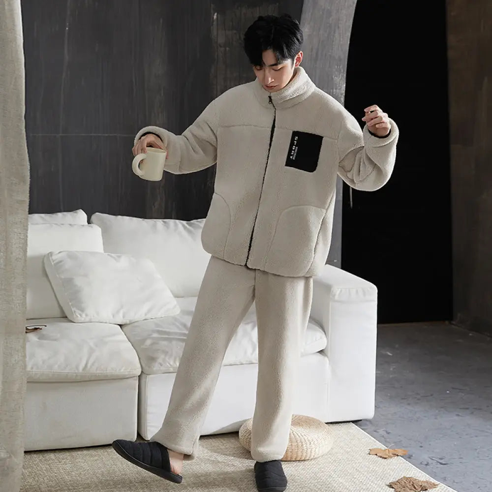 コーラルフリース パジャマ 男 秋冬 フリース 加厚 保温 フランネル 冬 大きいサイズ ルームウェア セット ID2938 タイプ⑤ / L