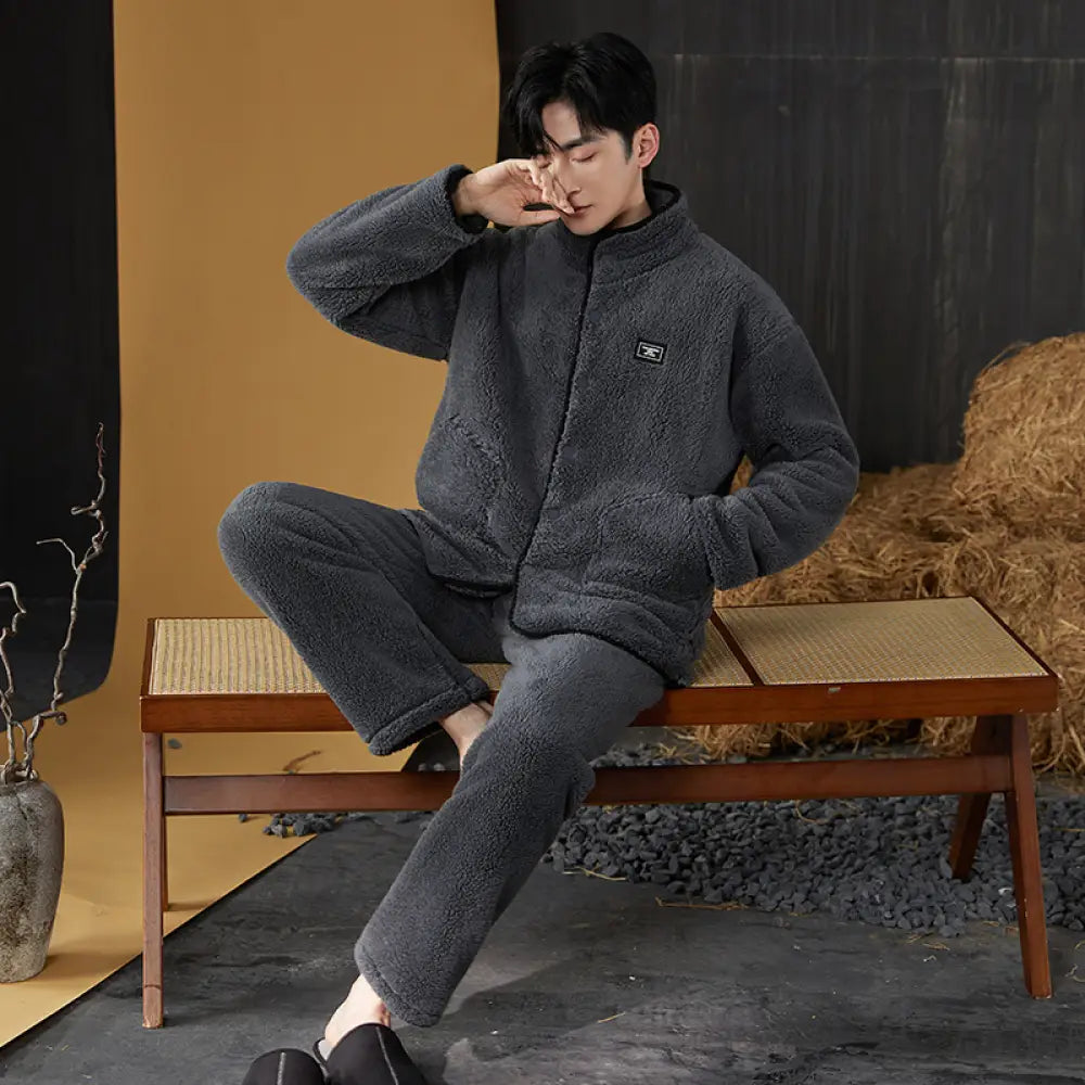 コーラルフリース パジャマ 男 秋冬 フリース 加厚 保温 フランネル 冬 大きいサイズ ルームウェア セット ID2938 タイプ② / L