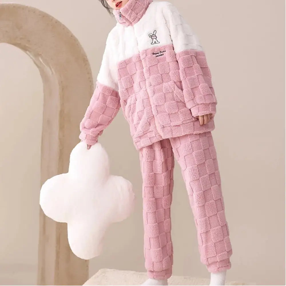 コーラルフリース パジャマ レディース 暖かい あったか 長袖 部屋着 冬用 新作 裏起毛 厚手 フランネル ピンク ルームウェア 秋冬用 ID3924 レディース＞セットアップ