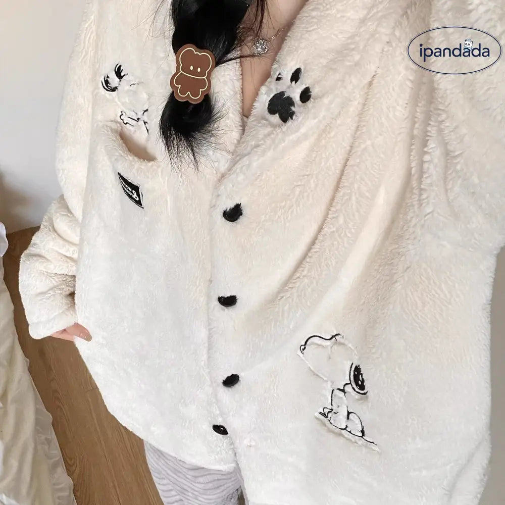 コーラルフリース 冬季 厚手 スヌーピー フランネル 長袖 パジャマ レディース かわいい 保温 ルームウェア ID3605