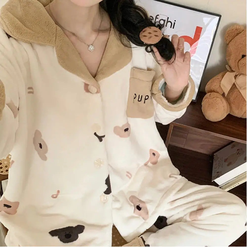 コーラルフリース 冬季 厚手 スヌーピー フランネル 長袖 パジャマ レディース かわいい 保温 ルームウェア ID3605 タイプ③ / M