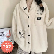 コーラルフリース 冬季 厚手 スヌーピー フランネル 長袖 パジャマ レディース かわいい 保温 ルームウェア ID3605