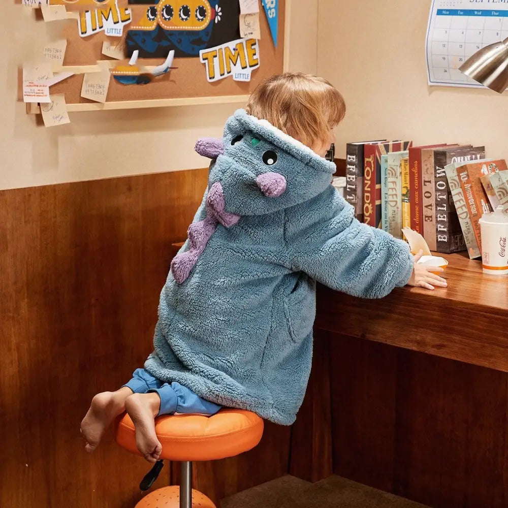 コーラルフリース 子供 ローブ 秋冬 部屋着 ベビー 小恐竜 裏起毛 パジャマ 冬季 男の子 セットアップ ID3419 バスローブ / 100cm