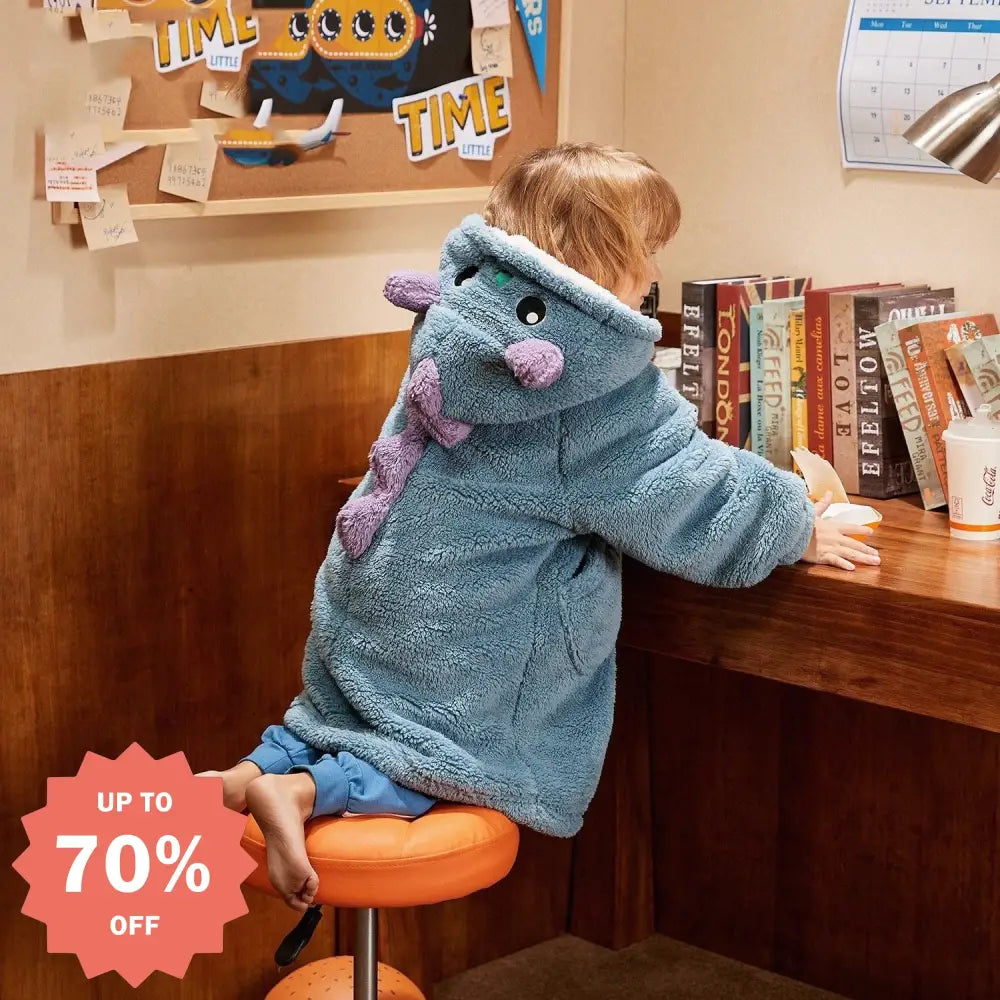 コーラルフリース 子供 ローブ 秋冬 部屋着 ベビー 小恐竜 裏起毛 パジャマ 冬季 男の子 セットアップ ID3419 バスローブ / 100cm