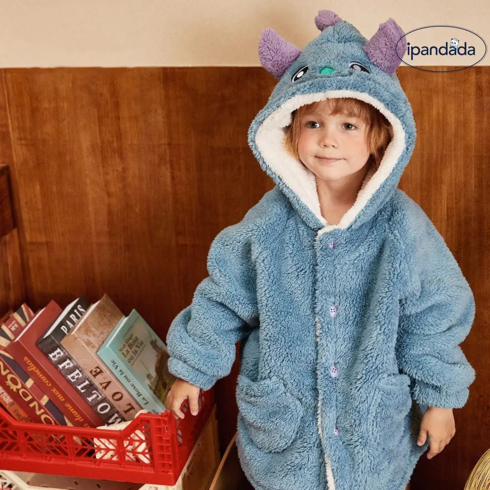 コーラルフリース 子供 ローブ 秋冬 部屋着 ベビー 小恐竜 裏起毛 パジャマ 冬季 男の子 セットアップ ID3419