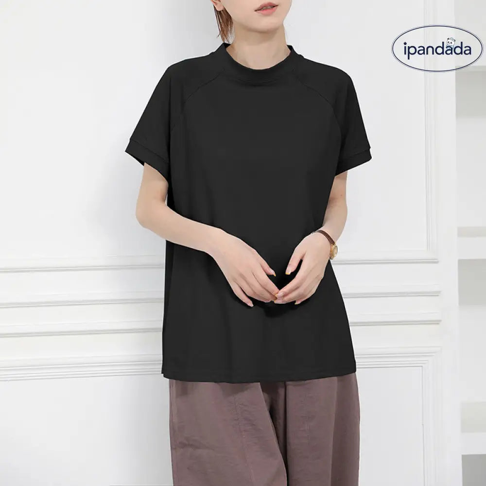 ID1622 コットン 半袖 Tシャツ 女性用 夏用 無地 カジュアル ラウンドネック サイドスリット裾 トップス