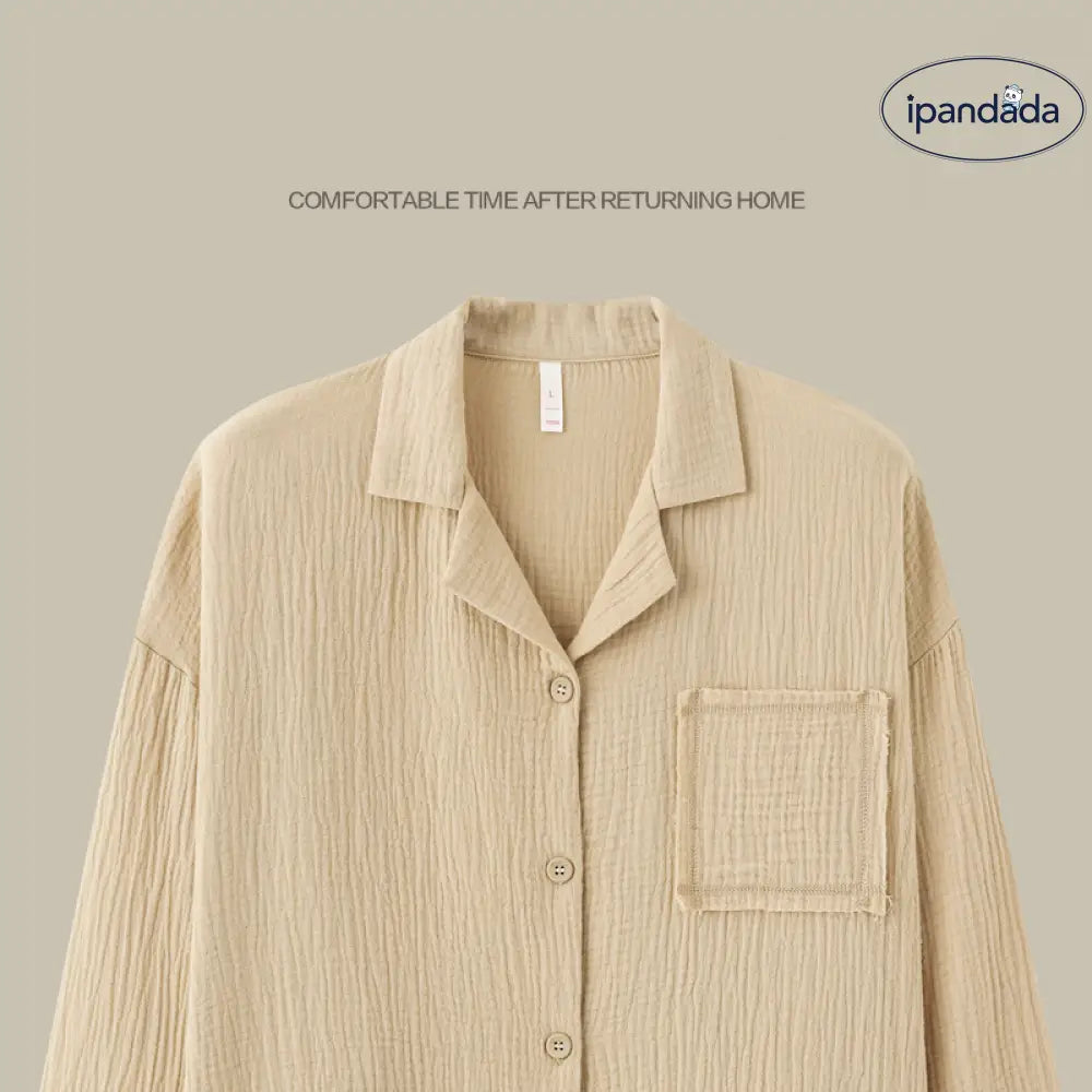 コットン ダブルガーゼ ピュアコットン カップル パジャマ レディース 長袖 メンズ ルームウェア ID3713