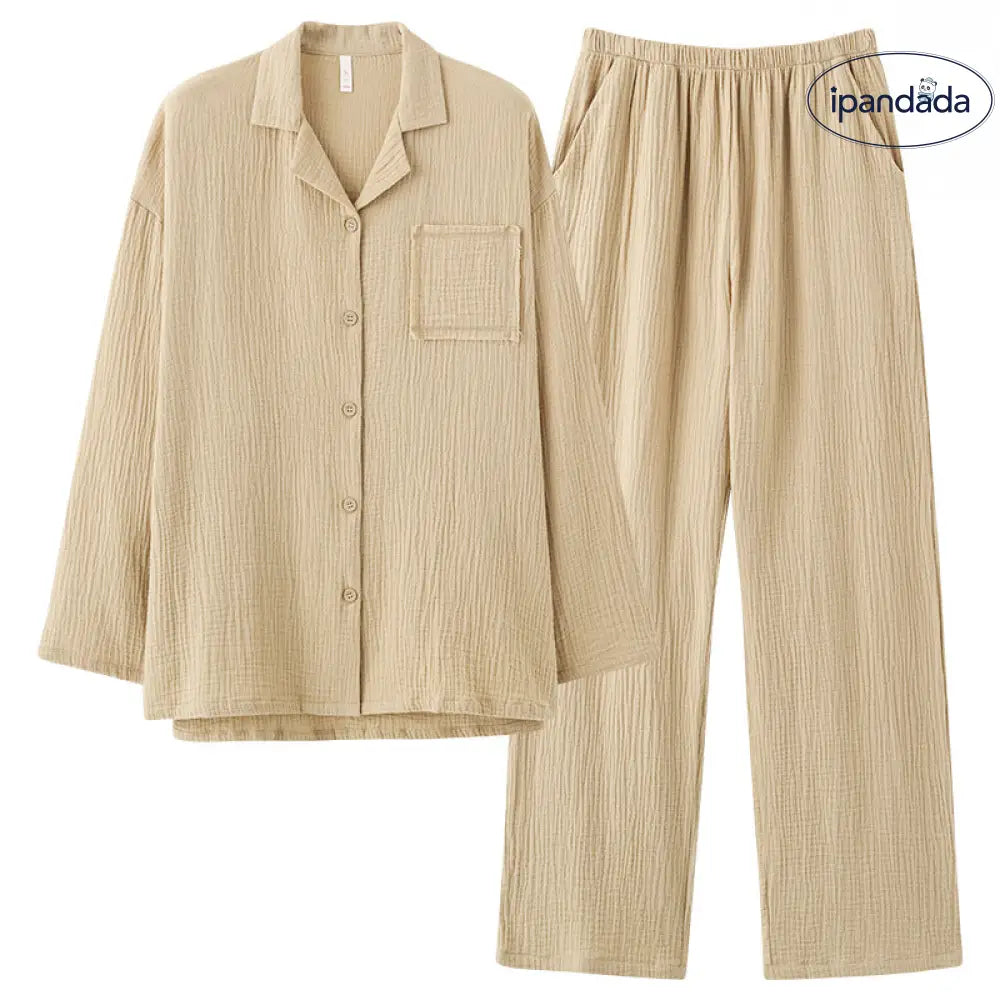 コットン ダブルガーゼ ピュアコットン カップル パジャマ レディース 長袖 メンズ ルームウェア ID3713