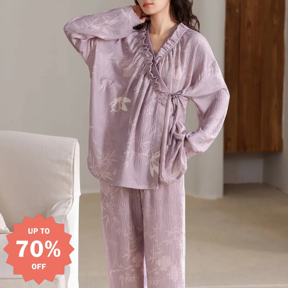 コットン ガーゼ パジャマ 春秋用 長袖 ゆったり ホームウェア セット ID4135