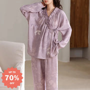 コットン ガーゼ パジャマ 春秋用 長袖 ゆったり ホームウェア セット ID4135