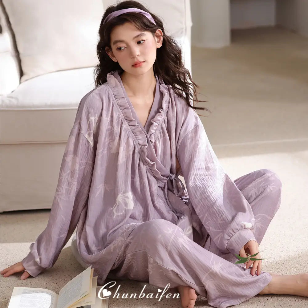 コットン ガーゼ パジャマ 春秋用 長袖 ゆったり ホームウェア セット ID4135 タイプ① / M