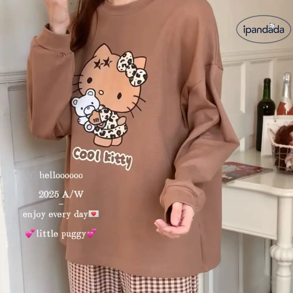 コットン ヒョウ柄 長袖 トップス ロングパンツ セット 長袖 部屋着 可愛い カートゥーン デルロン パジャマ ID3654 レディース＞セットアップ