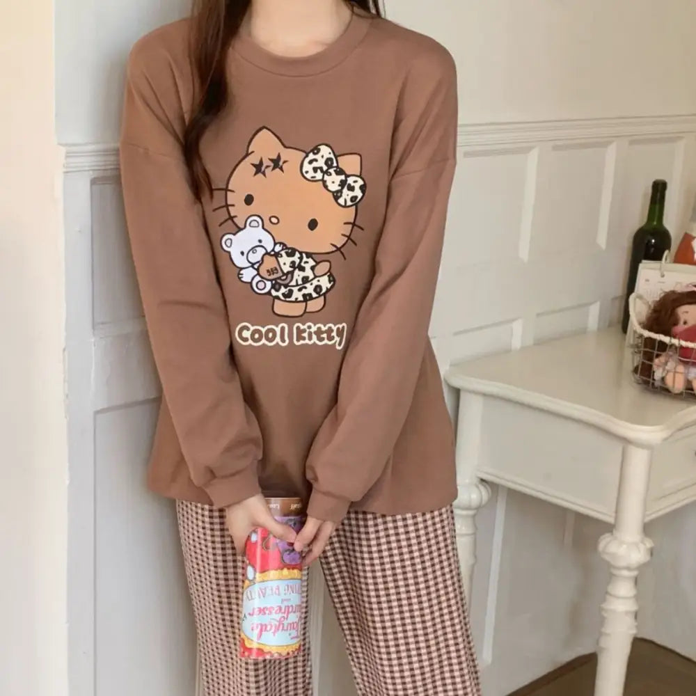 コットン ヒョウ柄 長袖 トップス ロングパンツ セット 長袖 部屋着 可愛い カートゥーン デルロン パジャマ ID3654 レディース＞セットアップ