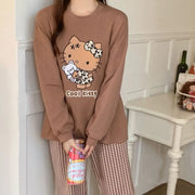 コットン ヒョウ柄 長袖 トップス ロングパンツ セット 長袖 部屋着 可愛い カートゥーン デルロン パジャマ ID3654 レディース＞セットアップ