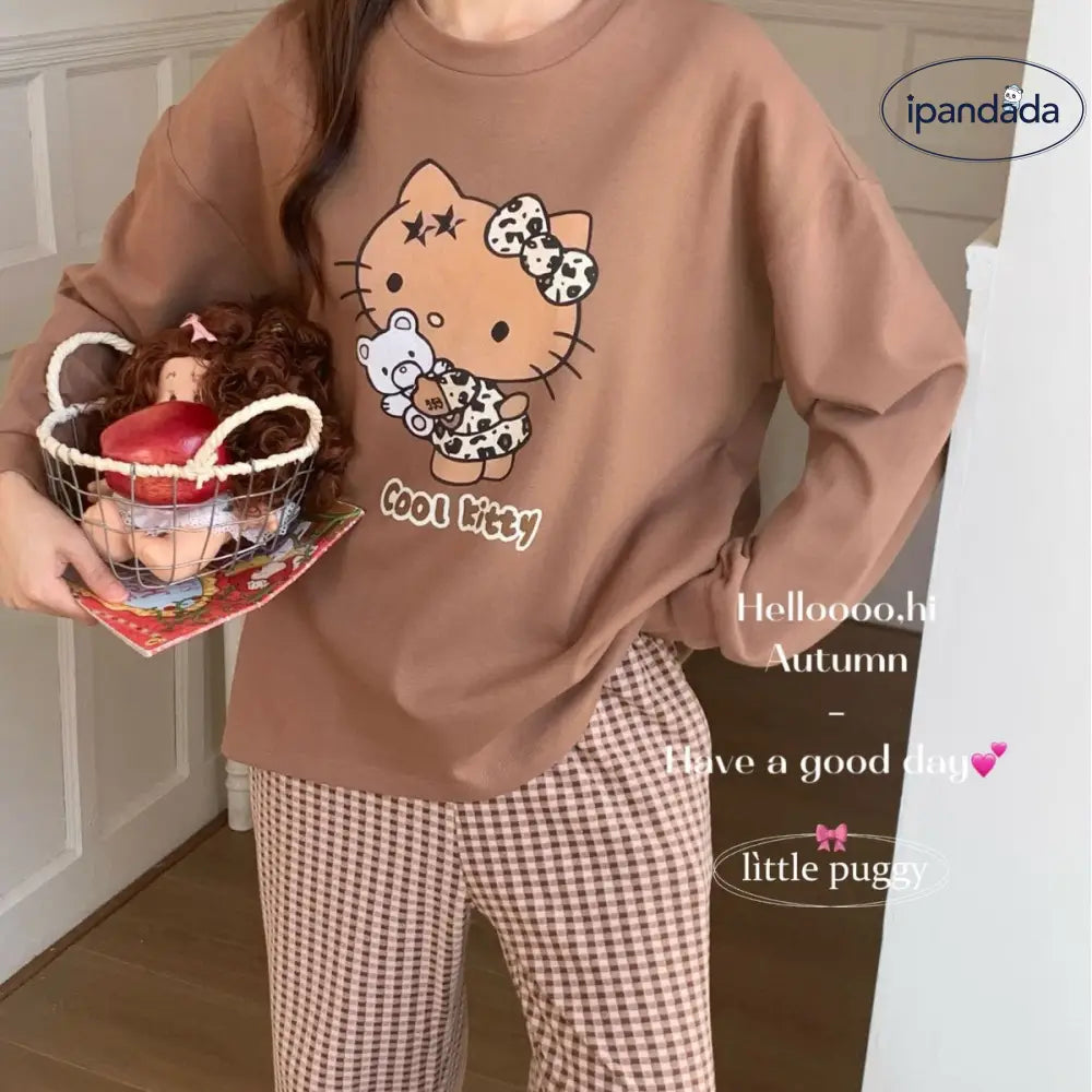 コットン ヒョウ柄 長袖 トップス ロングパンツ セット 長袖 部屋着 可愛い カートゥーン デルロン パジャマ ID3654 レディース＞セットアップ