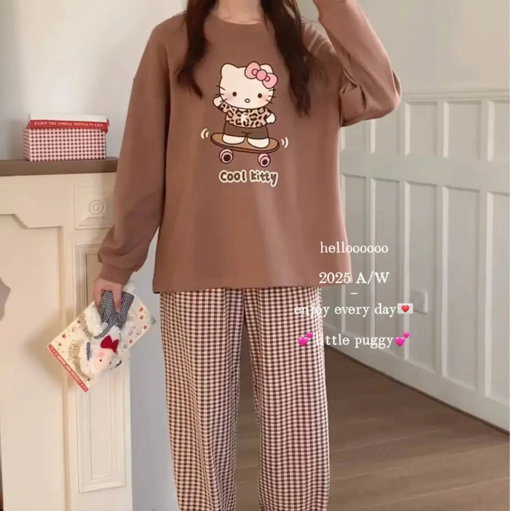 コットン ヒョウ柄 長袖 トップス ロングパンツ セット 長袖 部屋着 可愛い カートゥーン デルロン パジャマ ID3654 タイプ② セット / フリー レディース＞セットアップ