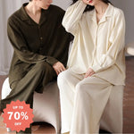 コットン 襟付き ロング パジャマ 男女兼用 カップル セット ID3792