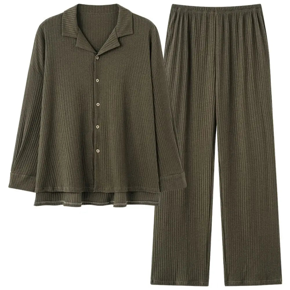 コットン 襟付き ロング パジャマ 男女兼用 カップル セット ID3792 写真通り / メンズL