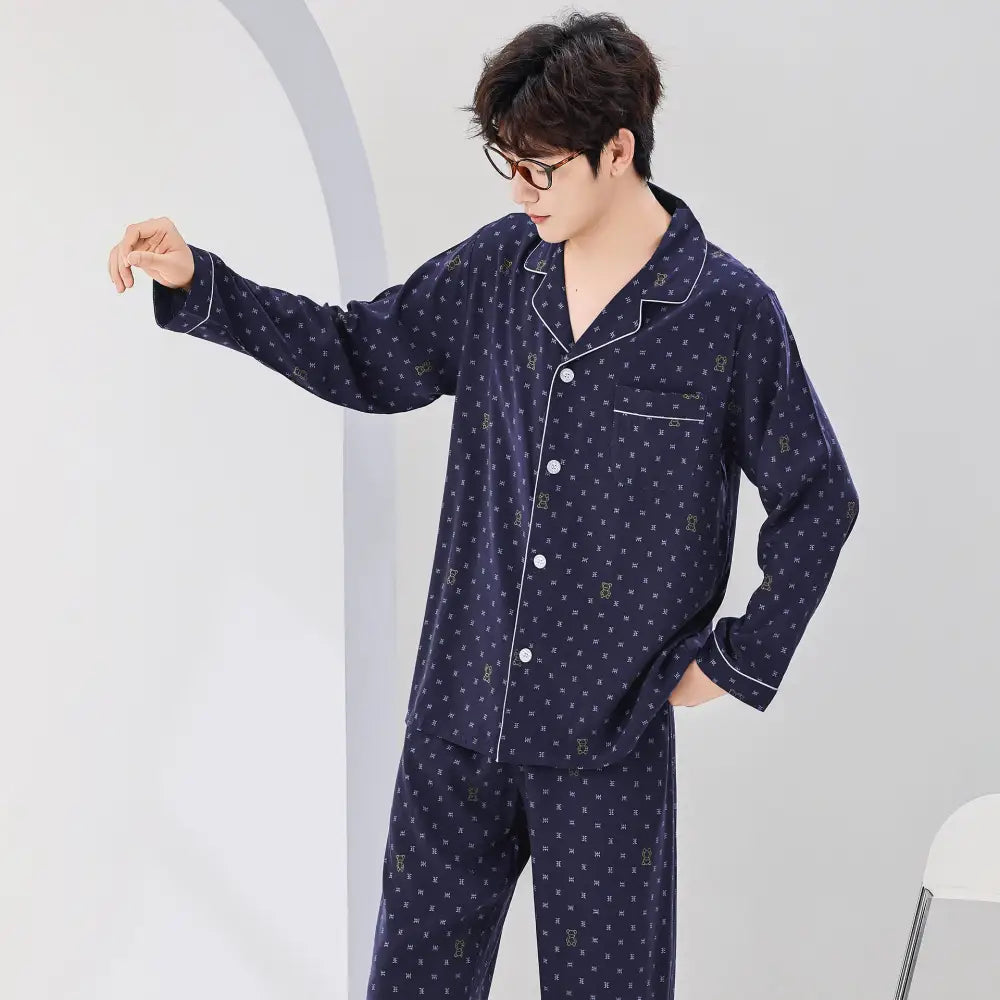コットン メンズ パジャマ セットアップ 2点セット ゆったり 柔らかく 軽い 薄手 春夏 新作 長袖 長ズボン セット ルームウェア ギフト ID4426 タイプ⑦ / XL メンズ＞セットアップ