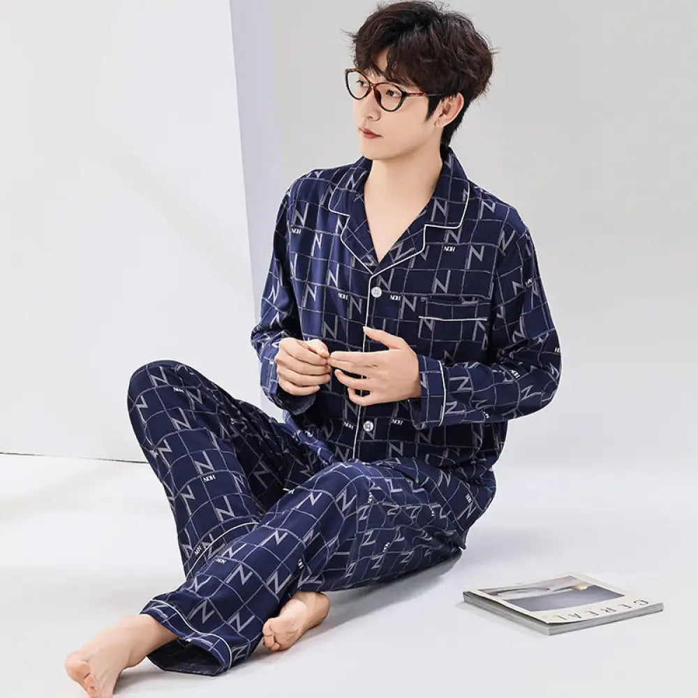 コットン メンズ パジャマ セットアップ 2点セット ゆったり 柔らかく 軽い 薄手 春夏 新作 長袖 長ズボン セット ルームウェア ギフト ID4426 タイプ④ / XL メンズ＞セットアップ