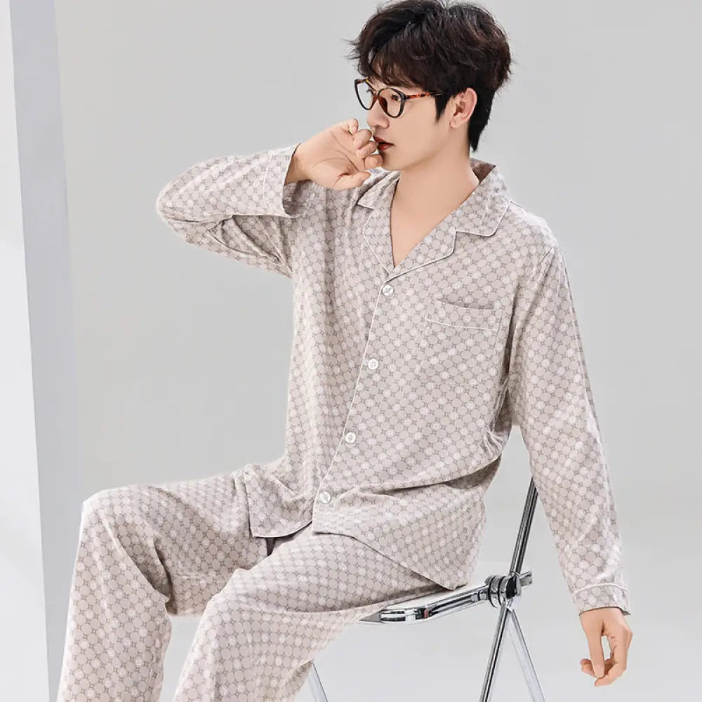 コットン メンズ パジャマ セットアップ 2点セット ゆったり 柔らかく 軽い 薄手 春夏 新作 長袖 長ズボン セット ルームウェア ギフト ID4426 タイプ② / XL メンズ＞セットアップ