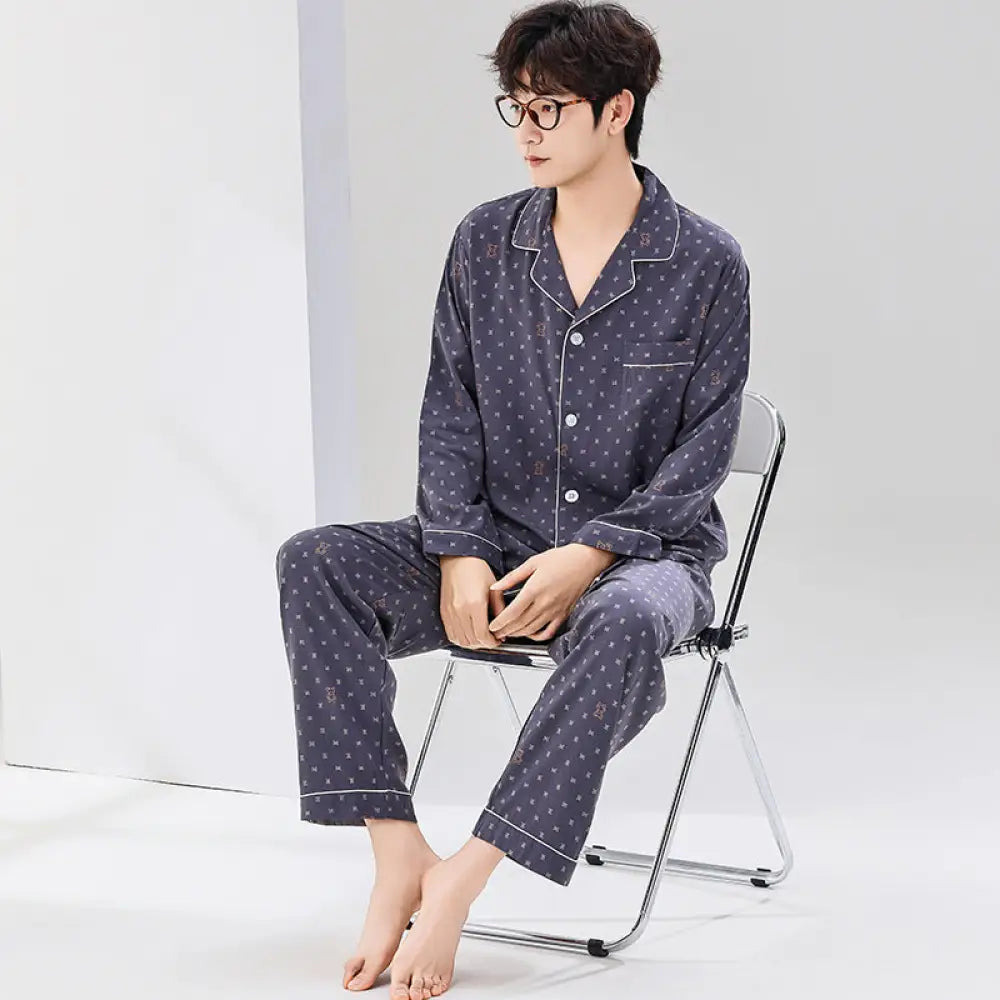コットン メンズ パジャマ セットアップ 2点セット ゆったり 柔らかく 軽い 薄手 春夏 新作 長袖 長ズボン セット ルームウェア ギフト ID4426 タイプ⑥ / XL メンズ＞セットアップ