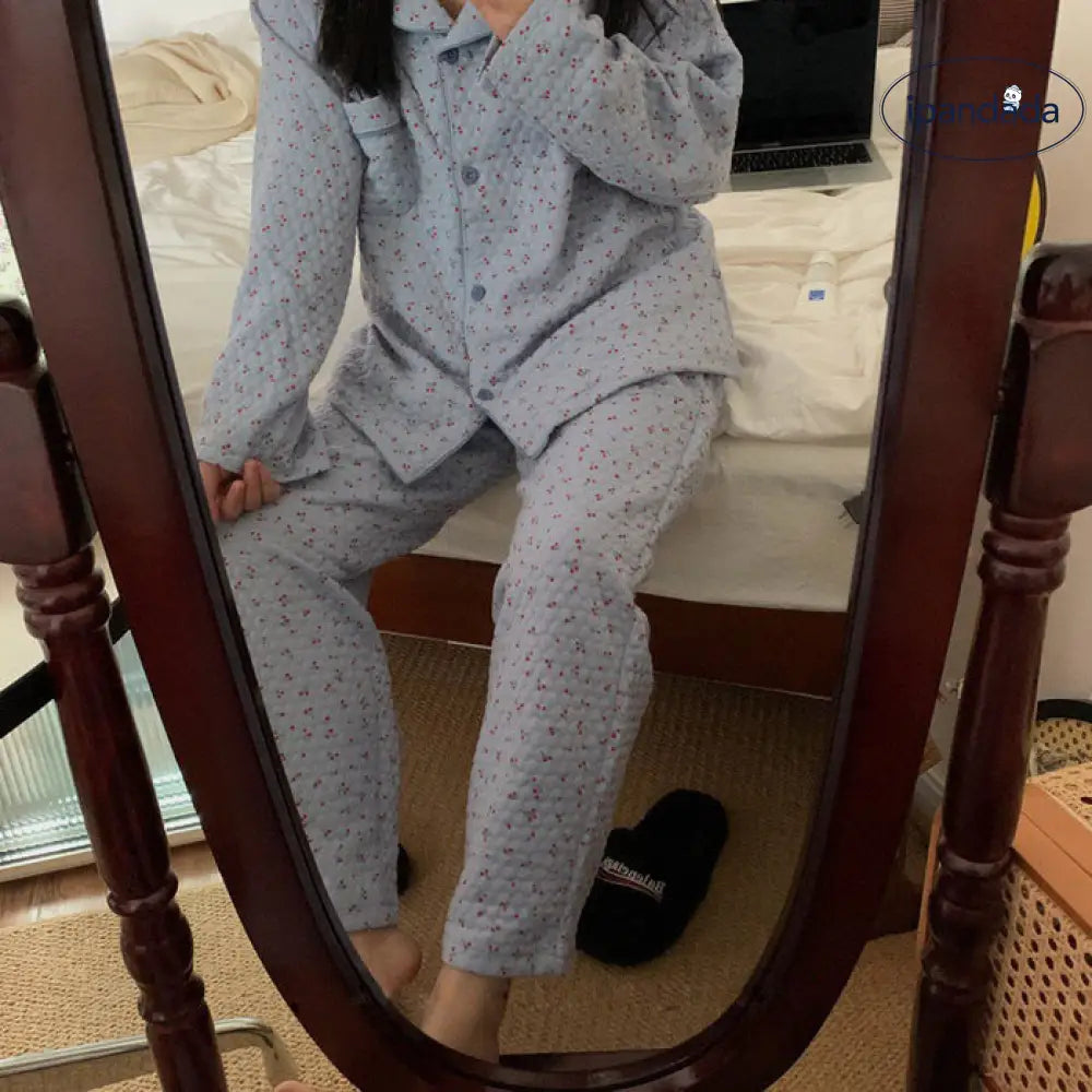 コットン パジャマ 冬用 女性用 厚手 ピュアコットン 長袖 エアコットン チェリー 部屋着 春秋 外出可 大きいサイズ セット ID2322
