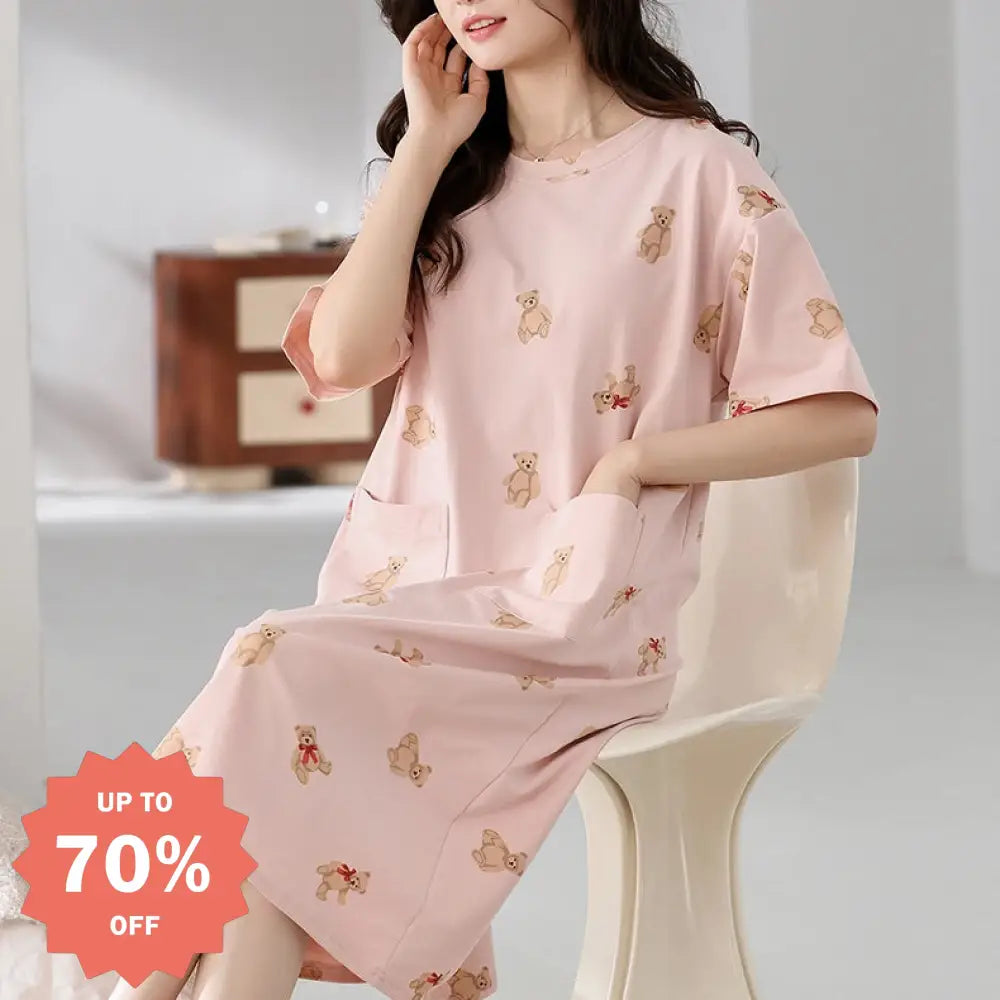 コットン パジャマ レディース 夏用 カップ付き ワンピース 半袖 韓国風 可愛い 学生用 パジャマドレス ID1818