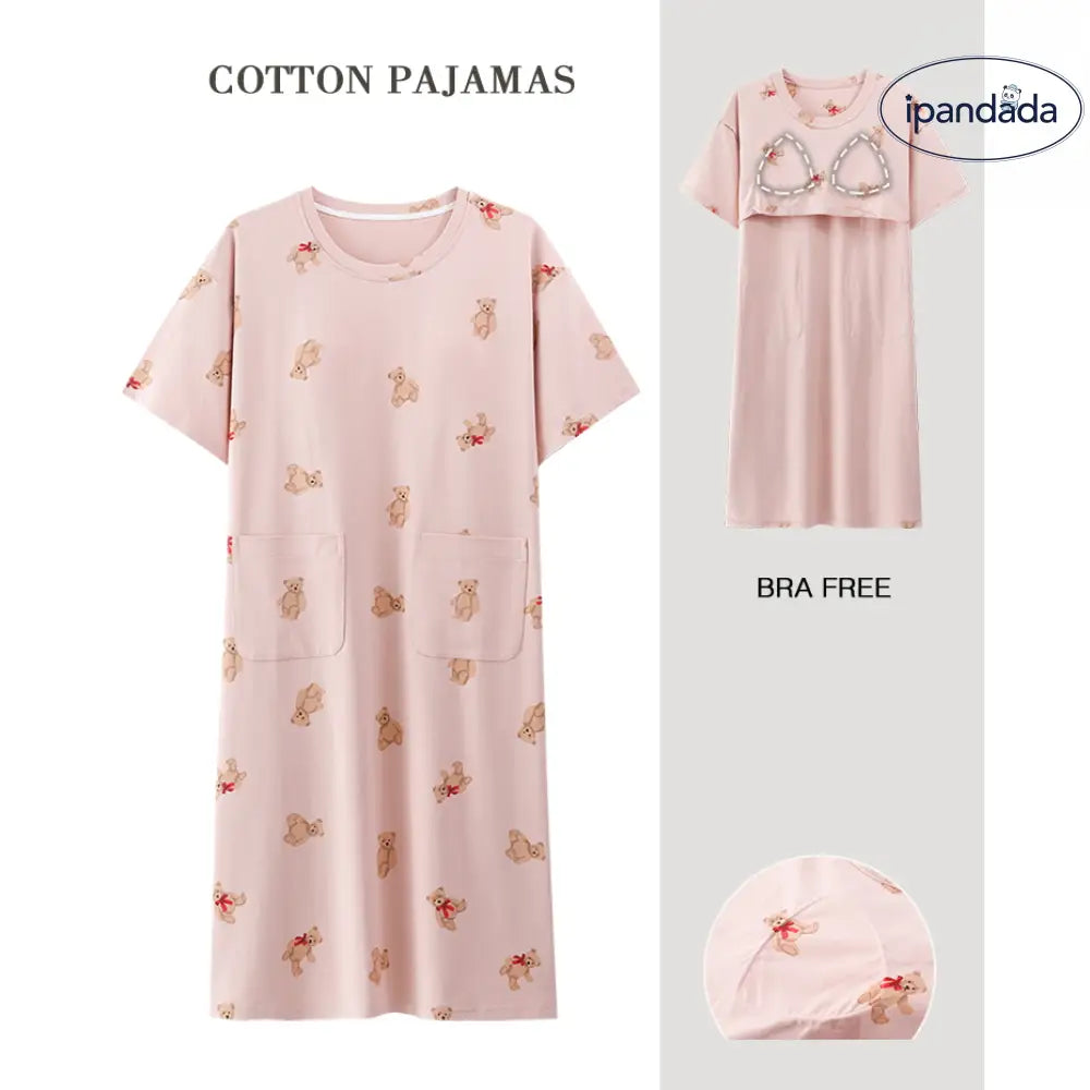 コットン パジャマ レディース 夏用 カップ付き ワンピース 半袖 韓国風 可愛い 学生用 パジャマドレス ID1818