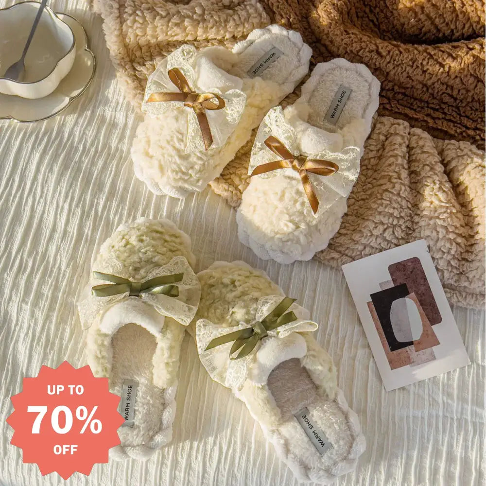 コットン スリッパ ファッション かわいい リボン 女性 冬用 学生 ルームシューズ 滑り止め ID2793