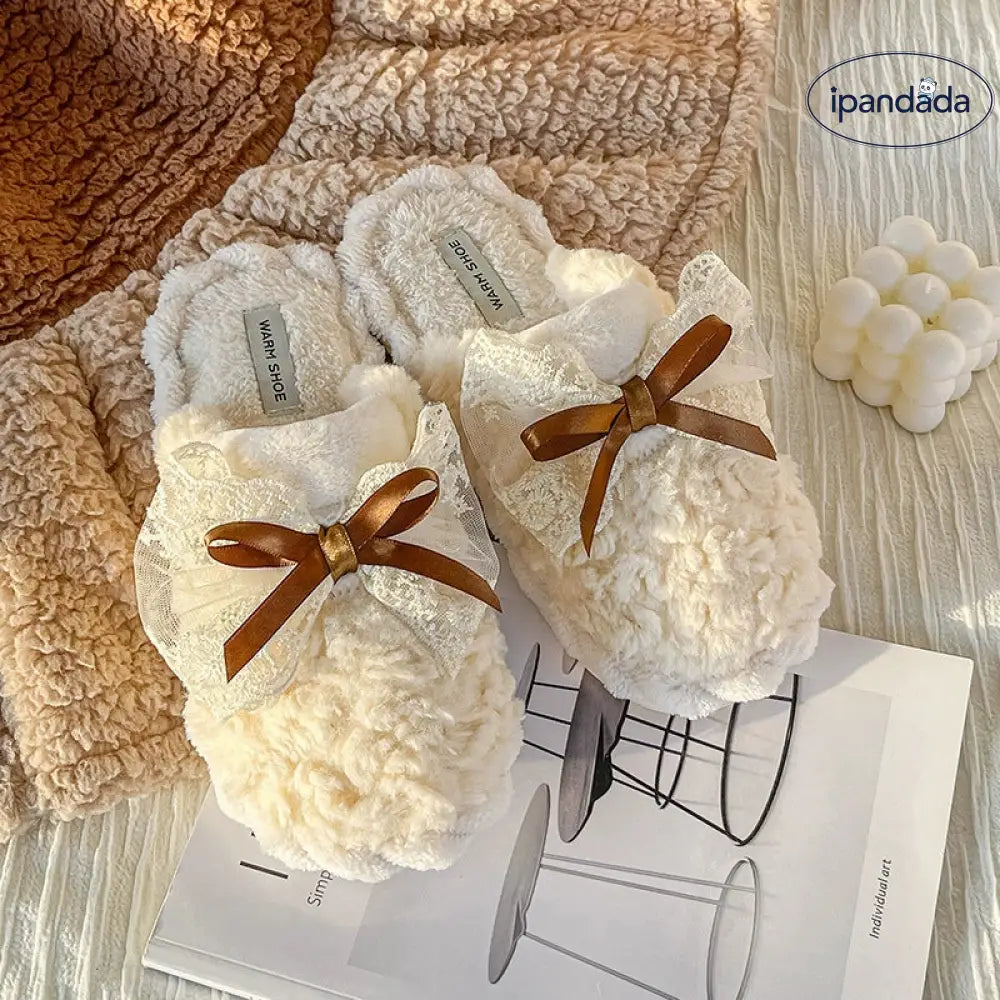 コットン スリッパ ファッション かわいい リボン 女性 冬用 学生 ルームシューズ 滑り止め ID2793