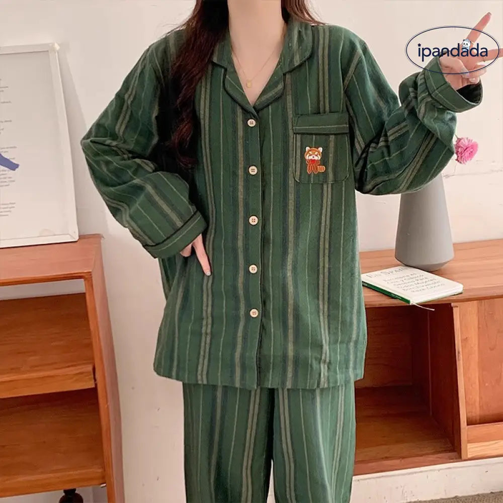 くま柄 ストライプ カジュアル パジャマ レディース 春秋 長袖 大きいサイズ セット 薄手 カートゥーン ルームウェア ID3940
