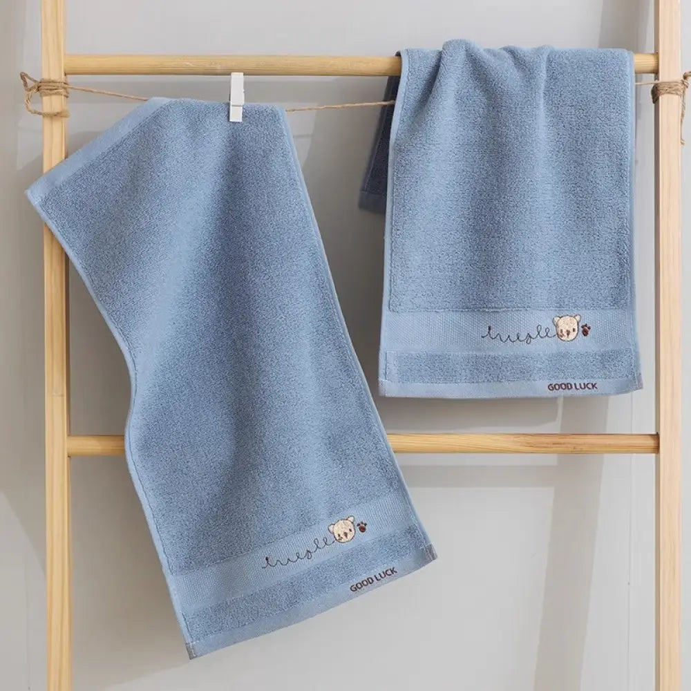 くまの柄 ピュアコットン 子供用 ミニタオル 顔拭き用 家庭用 柔らかい 全綿 吸水性 ほつれない ハンドタオル ID2243 ブルー インテリア雑貨＞ファッション雑貨