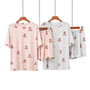 ID1372 くまのタオル地 パジャマセット 半袖Tシャツ＆ショートパンツ モダール素材 プリント柄 丸首 快適 ルームウェア