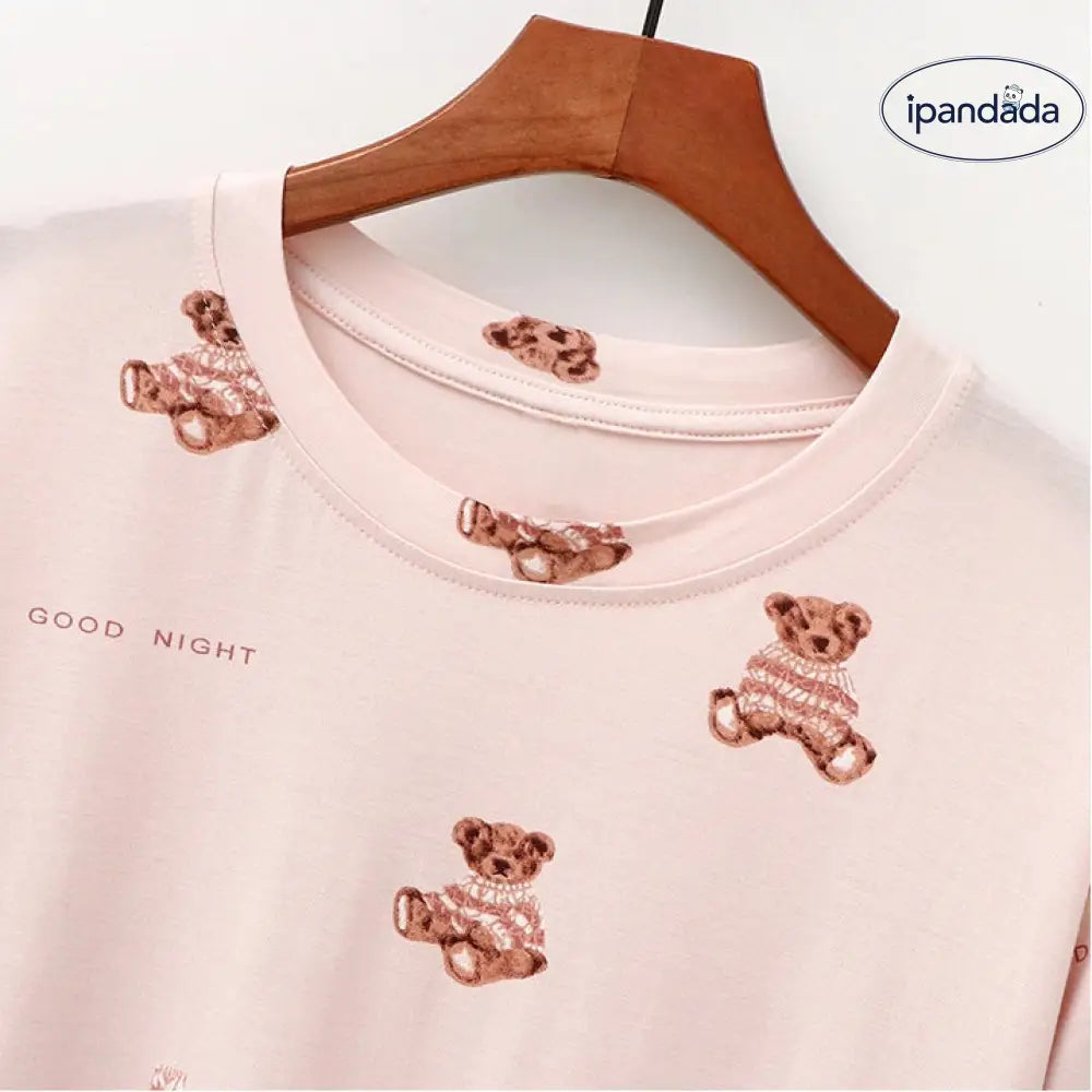 ID1372 くまのタオル地 パジャマセット 半袖Tシャツ＆ショートパンツ モダール素材 プリント柄 丸首 快適 ルームウェア