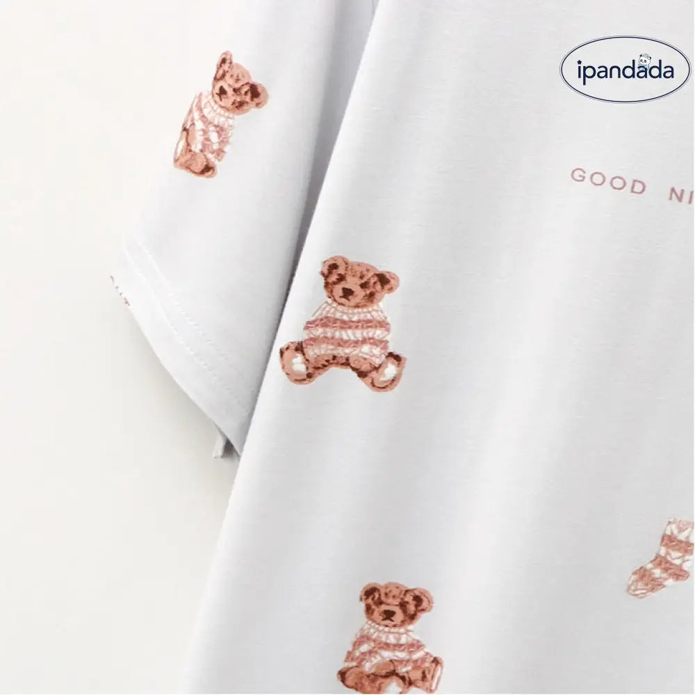 ID1372 くまのタオル地 パジャマセット 半袖Tシャツ＆ショートパンツ モダール素材 プリント柄 丸首 快適 ルームウェア