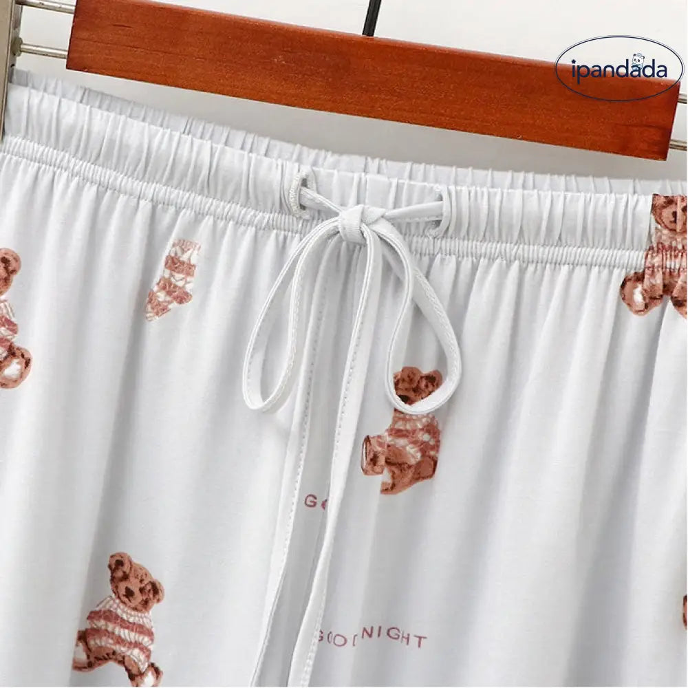 ID1372 くまのタオル地 パジャマセット 半袖Tシャツ＆ショートパンツ モダール素材 プリント柄 丸首 快適 ルームウェア