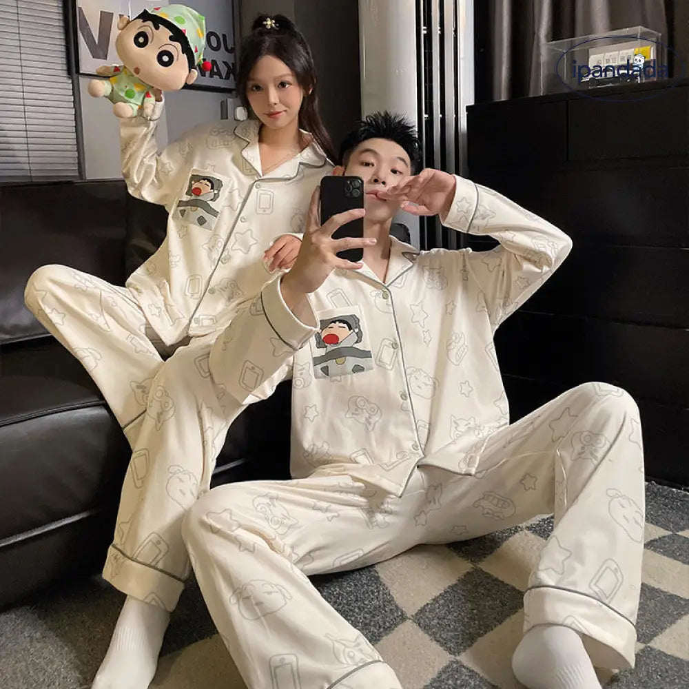 クレヨンしんちゃん カップル カーディガン パジャマ 秋冬 長袖 お揃い あったか ルームウェア 部屋着 2点セット 人気キャラ ID4076