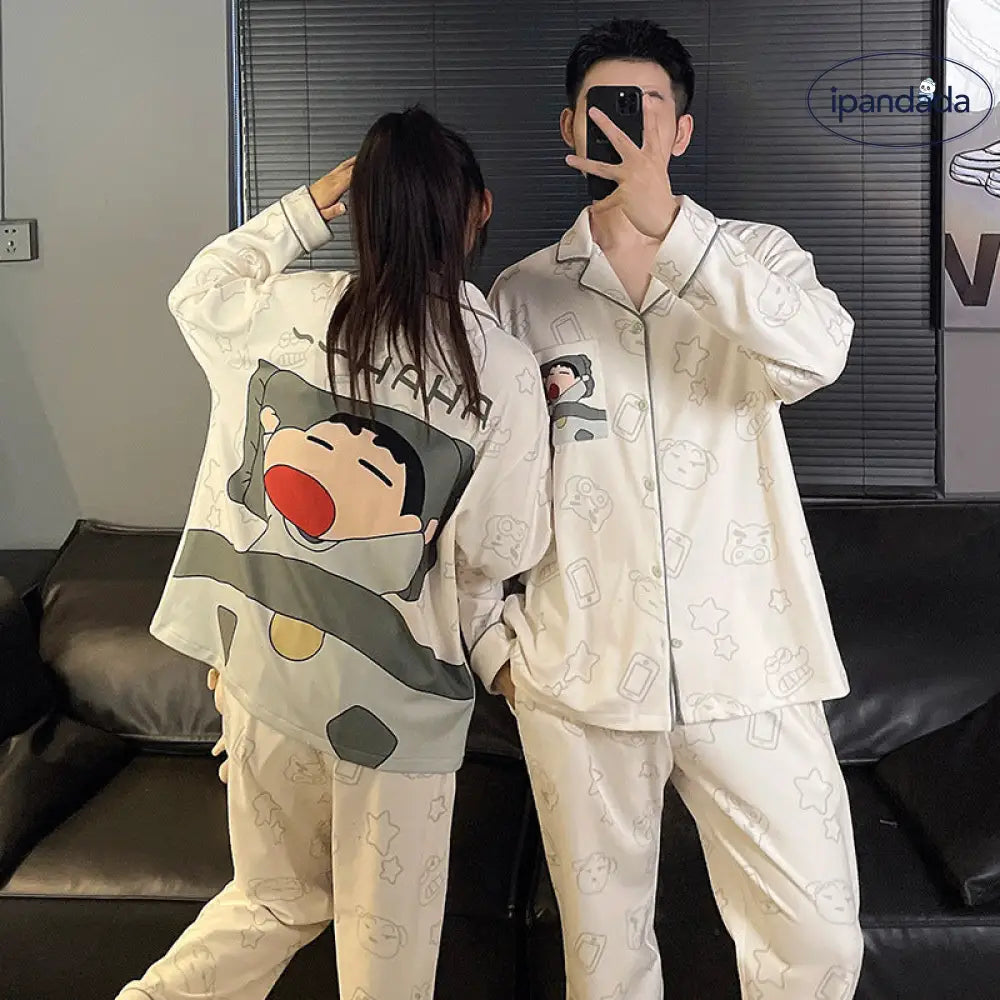 クレヨンしんちゃん カップル カーディガン パジャマ 秋冬 長袖 お揃い あったか ルームウェア 部屋着 2点セット 人気キャラ ID4076