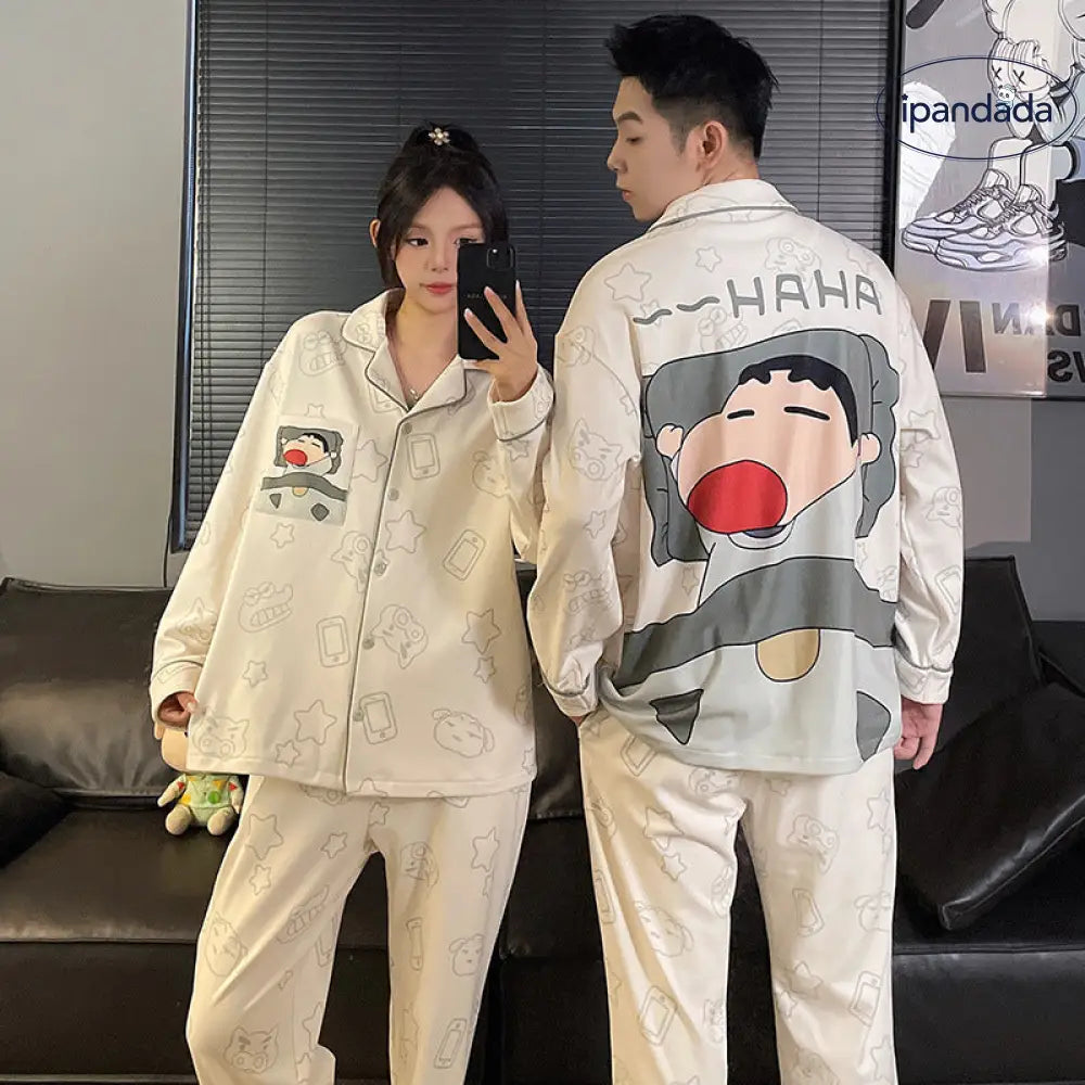 クレヨンしんちゃん カップル カーディガン パジャマ 秋冬 長袖 お揃い あったか ルームウェア 部屋着 2点セット 人気キャラ ID4076
