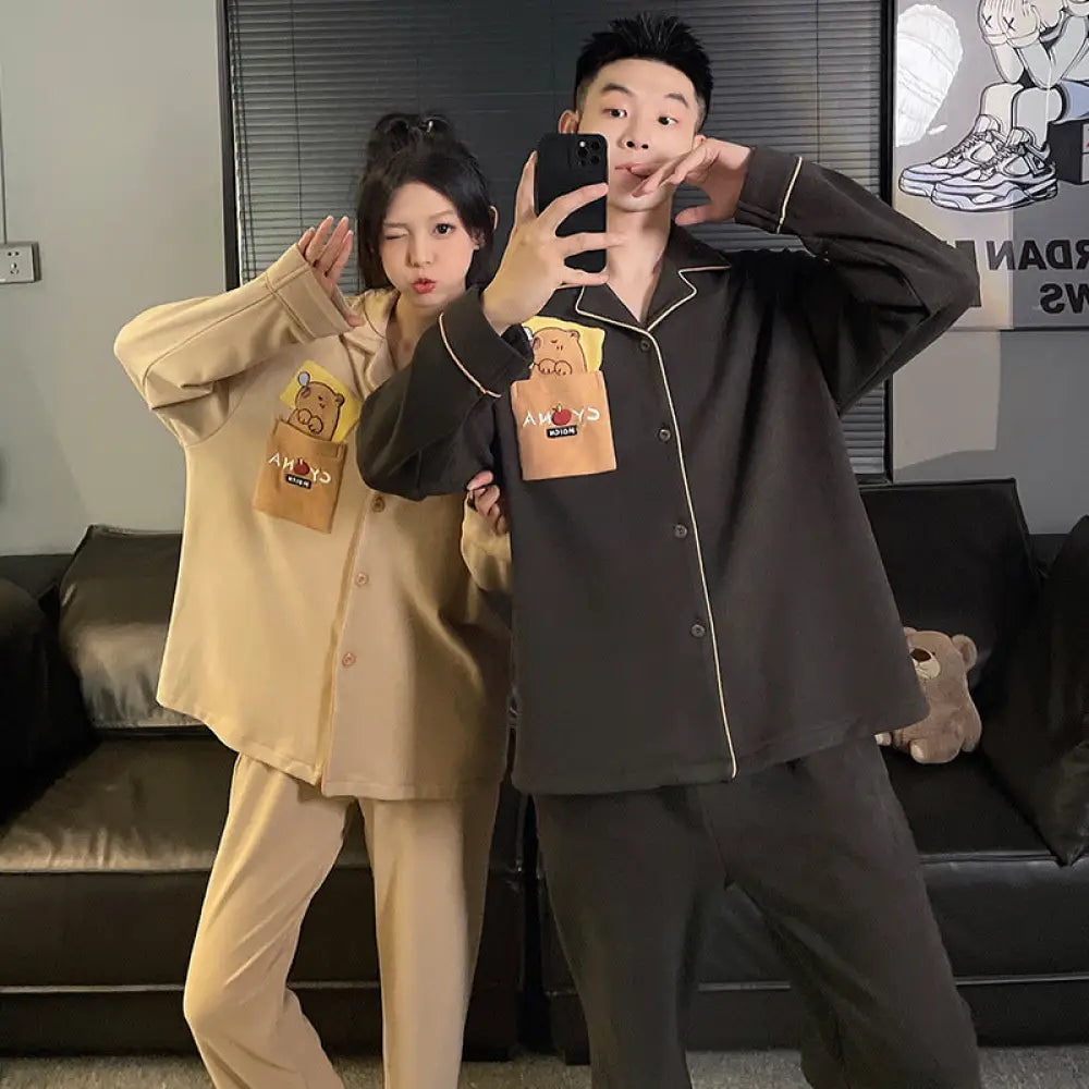 クレヨンしんちゃん カップル カーディガン パジャマ 秋冬 長袖 お揃い あったか ルームウェア 部屋着 2点セット 人気キャラ ID4076 タイプ③ / レディースＭ